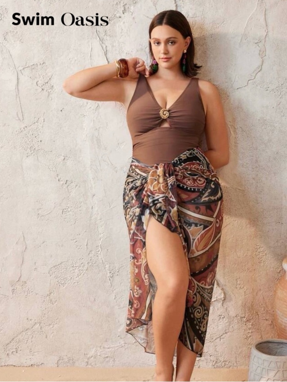 SHEIN Brown & Black Printed Swim Set